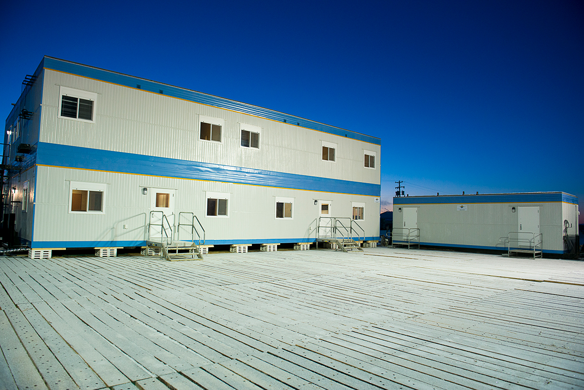 exterior shot of lodge with snow