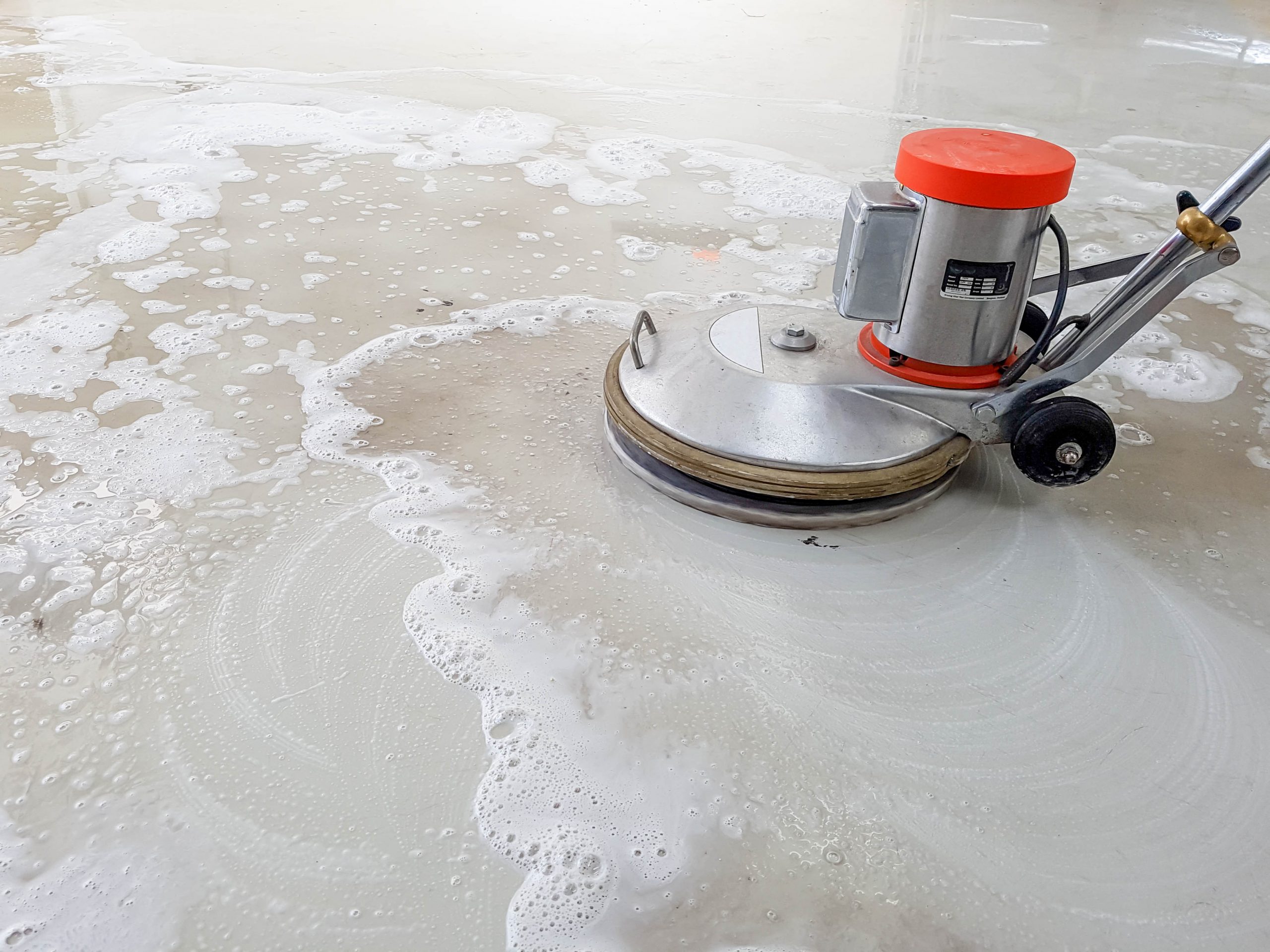 A floor polisher being used